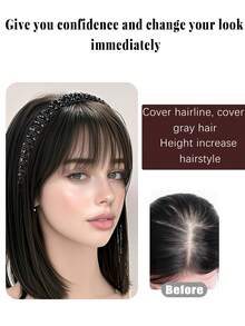 Nahtlose rutschfeste synthetische Perücke mit Pony Haarband, geeignet für Frauen, bedeckt Haaransatz und graue Haare, natürliche unsichtbare ultradünne Pony Perücke Haarband, Haarband, Haargummi, Herbst, Haaraccessoires, Frauenhaarband, Reise, Geburtstag - Verschiedenfarbig - Übersicht 6