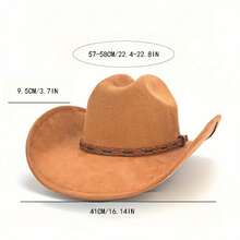 Retro Woolen Cowgirl Hat For Women Men Leather Belt Wide Brim Western Cap For Wedding, Party - 白色 - 查看 6