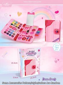 1pc Children Pretend Play Makeup Set, Girls Princess Cosmetic Box With Handbag, Lipstick, Eye Shadow, Brush, Birthday Gift
