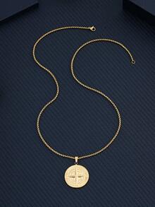 1 件时尚不锈钢圆形氧化指南针装饰项链，适合男士日常佩戴 - 彩色 - 查看 7