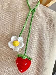 1 pieza Lindo adorno colgante de fresa de ganchillo para decorar el espejo retrovisor del coche, accesorio colgante con charmes para espejo de coche, colgante de fruta hecho a mano para regalo - ganchillo hecho a mano, adorno hecho a mano para llavero o bolso - Multicolor - Ver 3