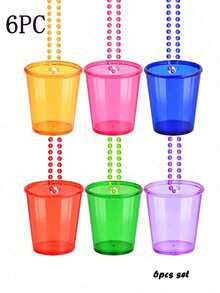 1-12 Pcs Shot Glass On Beaded Necklaces Plastic Shot Shot Necklace Cups Party Necklaces Shot Glass For Birthday Wedding Christmas Party Supplies, Practical High-Strength Plastic Colorful Clear Shot Cup Necklace, Bachelorette Party Team Groom And Bride Supplies For Birthday Wedding Festival Parade Favor, 6 Colors, Random Color(1pc)