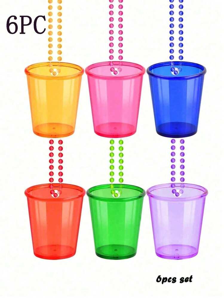 1-12 Pcs Shot Glass On Beaded Necklaces Plastic Shot Shot Necklace Cups Party Necklaces Shot Glass For Birthday Wedding Christmas Party Supplies, Practical High-Strength Plastic Colorful Clear Shot Cup Necklace, Bachelorette Party Team Groom And Bride Supplies For Birthday Wedding Festival Parade Favor, 6 Colors, Random Color(1pc) - Multicolor - View 5