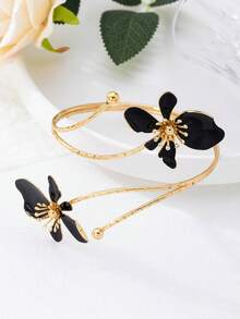 1 件铁合金黑珐琅花袖口手链，简约优雅的时尚配饰，适合母亲节、派对和日常佩戴 - 黑色 - 查看 3