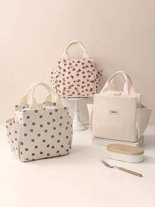 1 件可爱灯芯绒午餐手提袋，可重复使用的保温午餐盒，多功能防水防漏成人午餐手提冷藏袋，带拉链，适用于工作、野餐或旅行学校用品学校配件旅行配件教室整理袋家庭必需品，送给老师、朋友和家人的礼物，适合返校、圣诞节、情人节礼物情人节返校用品学校用品袋女士午餐袋野餐配件