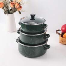 3 件套多功能搪瓷炊具套装，轻巧，带玻璃盖，汤锅，炖锅，不粘锅，易于清洁，适用于燃气、电和电磁炉 - 耐用的厨房必需品，适合家庭和餐厅使用，非常适合户外露营、家庭厨房和餐厅 - 琺瑯三件套 - 查看 17