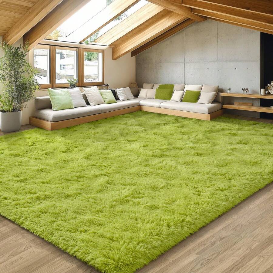 eluckya Plush And Thick Long-Pile Carpet, Super Soft And Comfortable Rug, Non-Slip Thick Pile Carpet, Suitable For Bedrooms, Living Rooms, Bathrooms, Dorm Rooms, Room Decor, Kitchen Essentials, Family Gatherings, Valentine's Day, Birthday Parties, Home Decor, Bedroom Decor. - 果綠色 - 查看 1
