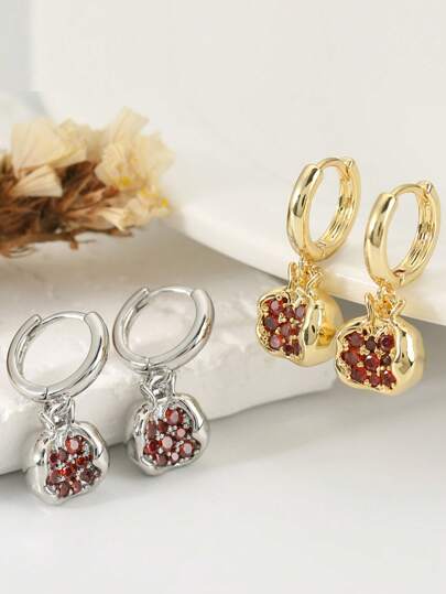 2 Pieces Of Personalized Fruit Pomegranate Earrings Delicate Micro-Inlaid Red Zirconia Earrings For Women Temperament Is Versatile For Daily Wear Festival, Party, Party, Wedding, Date And Match, You Can Also Send Friends To Lovers