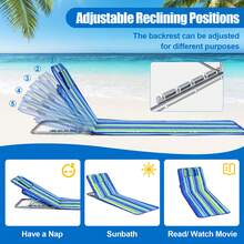 3-Piece Beach Lounge Chair Mat Set 2 Adjustable Lounge Chairs With Table Blue\Stripe\Green - 藍色 - 查看 4