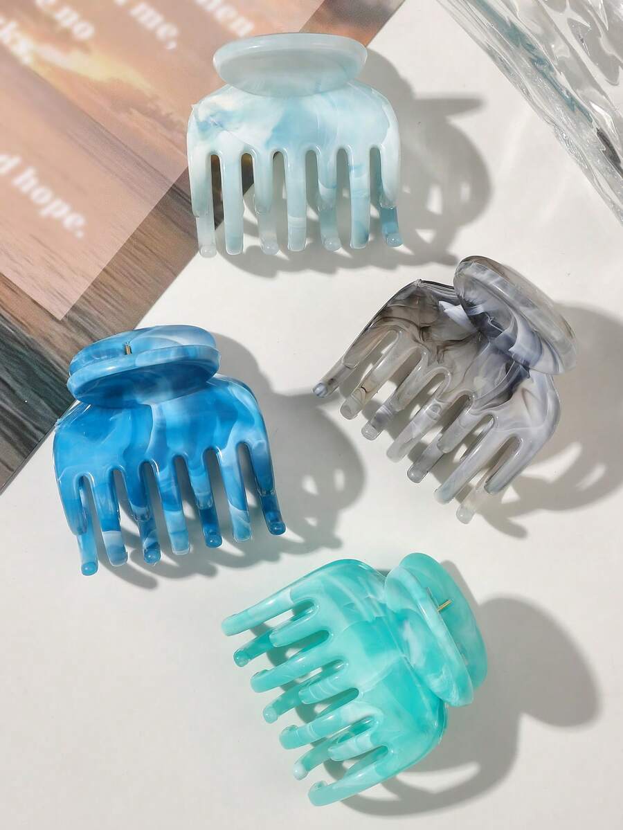 4 件套精致清新浅蓝色大理石渐变小发夹，海滩/度假波西米亚风格马尾辫夹和发饰，春夏休闲发夹，学校用品，大学 - 彩色 - 查看 1