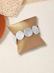 1 pieza Pulsera creativa de estilo geométrico de círculo metálico con mezcla de oro y plata o oro y rosa con línea elástica, perfecta para uso diario de mujeres y fiestas