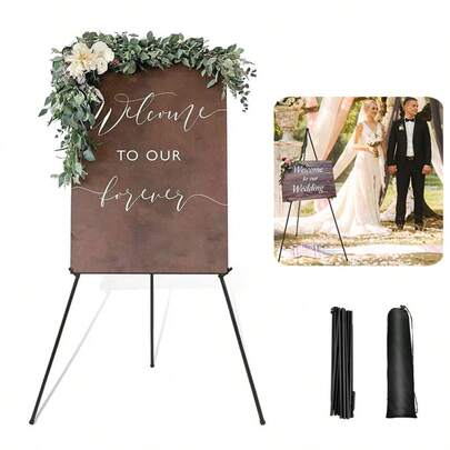 Vandise 63'' Portable Adjustable Metal Floor Easel Stand For Wedding Signs, Posters & Banner Displays - Foldable Tripod Artist Easel For Home Decor, Party Decorations, Bridal Showers, Birthdays, Graduations - Retractable Black Painting Easel With Carry Bag For Indoor/Outdoor Events