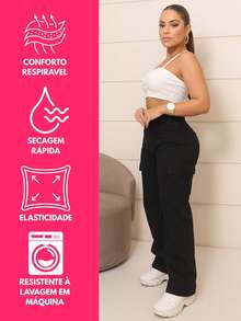 Stillger Moda Jeans Women's Wide Leg Cargo Pants High Waisted Butt Lifting Jeans - 黑色 - 查看 5