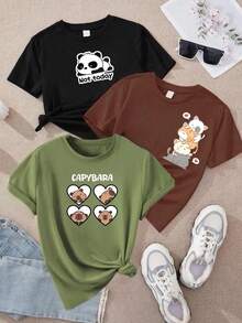 Kit With 3 Cabypara Panda Kitten Blouses, Green, White And Black, 100% Cotton - CÁC LOẠI - Xem 1