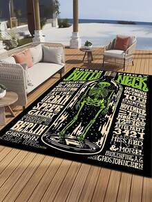 سجادة مساحة مطبوعة بزجاجة الطب والجمجمة العتيقة - سجادة كبيرة من البوليستر، مناسبة لغرفة المعيشة وغرفة النوم والديكور المنزلي - باللون الأسود مع تصميم جرافيك أخضر وأبيض - مثالية لحفلات هالوين أو الموضوعات، سجادة المدخل، ديكور غرفة غوثي، سهلة التنظيف؛ ديكور غرفة أنيق وسجاد ديكور منزلي جميل في الإقامات المنزلية