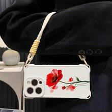 Funda para teléfono 1PC Flower16plus Funda para teléfono móvil con cordón 13promax Hembra 12 Silicona Suave 14 Lente Cubierta Completa Cuatro Esquinas Red anticaída Celebridad 15 Linda Cubierta Protectora - Blanco - Ver 6