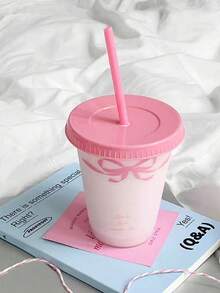 1pc 700ml Or 480ml PP Coffee Cup, Portable Cartoon Straw Cup, Ice American Coffee Cup, Couple Water Bottle - White - View 15