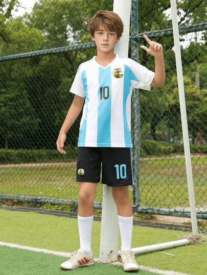 ODMYONO Tween Boy 2024-2025 Argentina-Inspired Football Kit For Ages 8-12) - Number 10 Jersey And Shorts Set, Home Design Style
