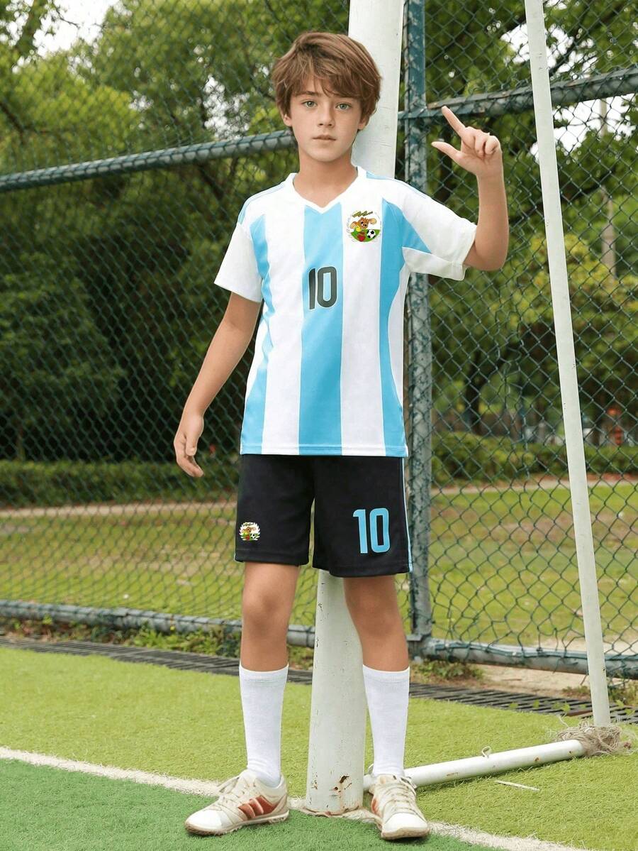 ODMYONO Tween Boy 2024-2025 Argentina-Inspired Football Kit For Ages 8-12) - Number 10 Jersey And Shorts Set, Home Design Style - White - View 1