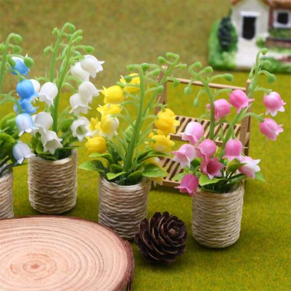 Mini Lily Of The Valley Plant Potted Ornament, Miniature Garden Yard Scene Green Plant Accessory, Small House Decor, Miniature Scene DIY Parts, Miniature Home Scene DIY, Collectible Gift For Hobbyists And Enthusiasts