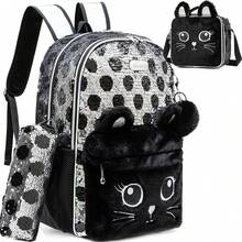 Cute Girls Backpack, Beautiful And Practical, Suitable For School Use, With Crossbody Bag, Includes School Supplies, Back To School Essential - 黑白11905 - 查看 5