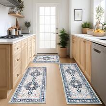 HEBE - Juego de 3 alfombras de cocina con diseño floral, antideslizantes, lavables, para cocina, oficina, fregadero, lavandería, decoración del hogar - Azul - Ver 3