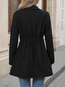 Abrigo largo de mujer con botones delanteros, de unicolor, de manga larga, elegante y casual, con bolsillos