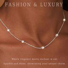 1pc Adjustable Cubic Zirconia Necklace Sparkling Clavicle Chain For Women Stainless Steel 18K Gold Plated Hypoallergenic Waterproof Jewelry Gift For Christmas And Birthday And Valentine's Day And Date Night