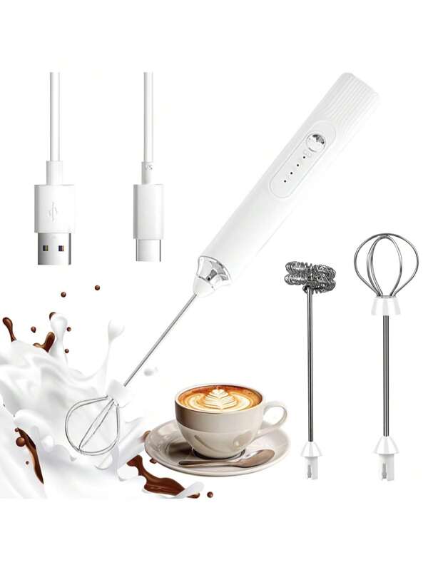 Espumador de leche eléctrico 2 en 1 recargable, de 3 velocidades, automático, de diseño compacto y portátil. Batidor de bebidas espumosas, mezclador, agitador para café, espresso, latte, capuchino, chocolate caliente, repostería, huevos, amasado de masa y utensilios de cocina
