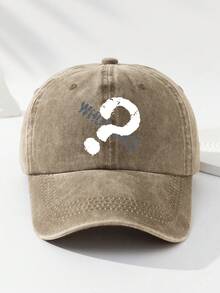 1 件男女通用户外休闲可调节尺寸问号字母标语柔软透气复古水洗棒球帽，适合日常使用