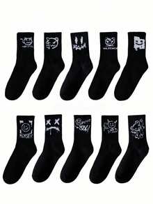 5/12/20 双随机混合男女通用涂鸦、搞笑脸、魔鬼印花休闲中筒袜、舒适透气中筒袜、运动袜、篮球袜、足球袜、短袜、黑袜、白袜