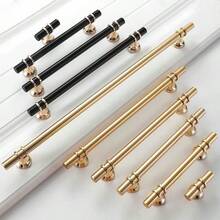 2 tay nắm tủ màu đen và vàng, tay nắm cửa hiện đại, núm tủ đồ nội thất hình chữ T, tay nắm ngăn kéo bằng thép không gỉ, tay nắm tủ, ngăn kéo tủ quần áo - màu đen - Xem 1