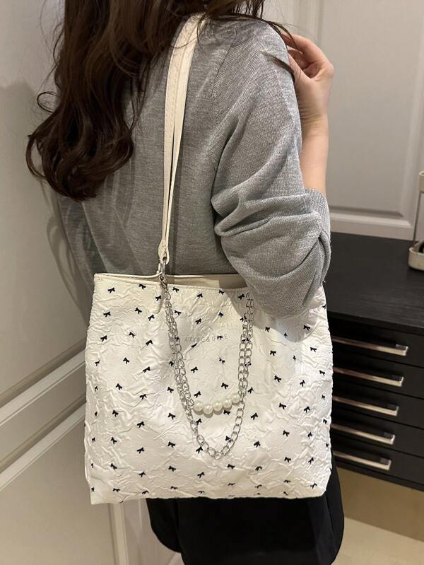 Grand sac fourre-tout à épaule en velours côtelé avec une grande capacité, design mignon d'un mouton en broderie, essentiel pour les voyages, le tourisme et la photographie