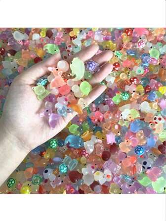 1/50pcs Glow-In-The-Dark Resin Mini Animal Assorted Colors, No Power Needed, Suitable For Garden, Party, Miniature Landscape, Aquarium, Doll House Decor