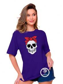 Women's Skull Bow Blouse T-Shirt 100% Cotton Mesh Premium Line - White - View 7