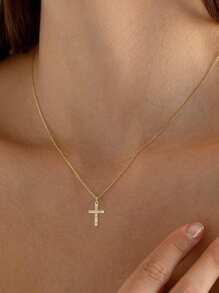 1 Pc Golden Cross Clavicle Chain Light Luxury Crystal Necklace Charm Jewelry Accessories For Women Gift