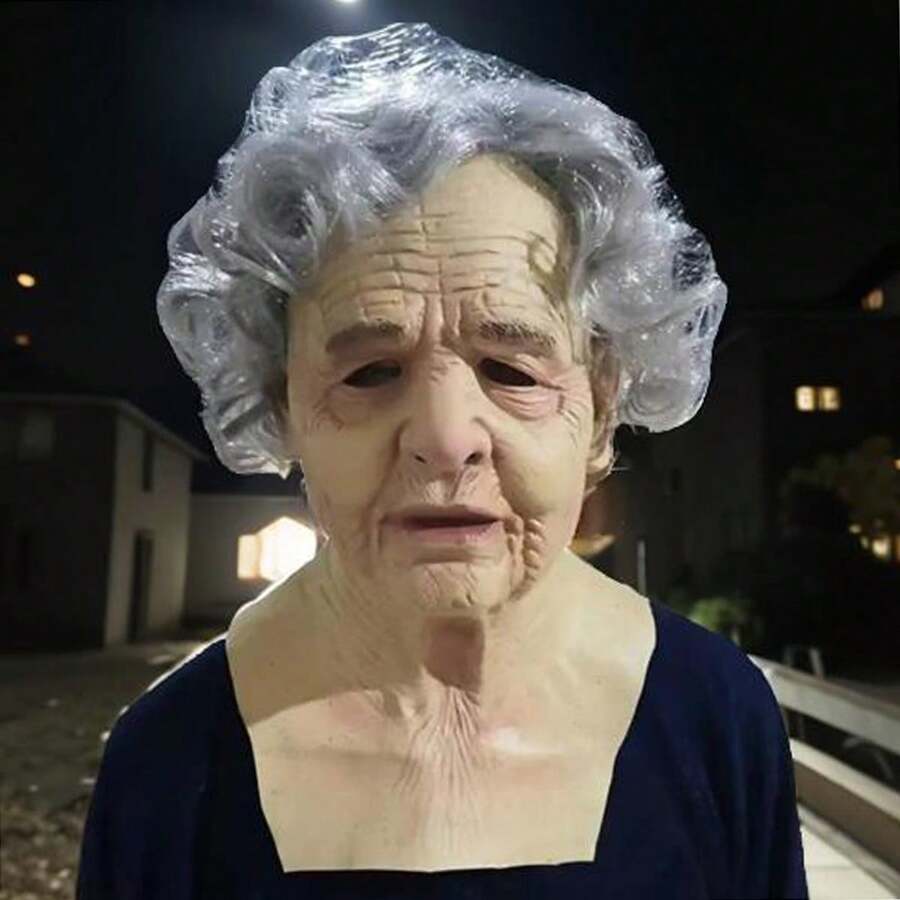 1pc Realistic Grandma Latex Head Cover, Bald Old Lady Face Mask, Silicone Head Mask, Costume Accessory For Daily Use, Party, Club, Stage Performance - Multicolor - View 1