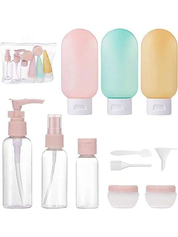11er-Pack Silikonreiseflaschen Wasserdichte Reiseflaschen für Shampoo, Lotion mit Sprühköpfen, Pumpflaschen, Cremetöpfchen, Behälter für flüssige Kosmetik