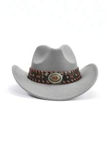 1 pieza Sombrero de vaquero occidental de poliéster bohemio con remaches, versátil para todas las estaciones y para ir y venir - Sombrero con forma de lágrima - Ver 13