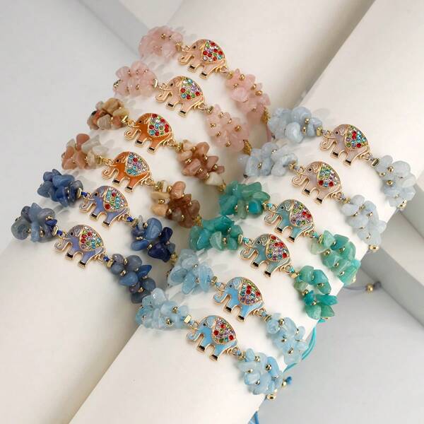 12 قطعة مجموعة أساور على الطراز البوهيمي مزينة بالخرز على شكل فيل، قابلة للتعديل، مناسبة للشاطئ والمنتجعات ومهرجانات الموسيقى والحفلات