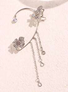 1pc Left/Right Ear Silver Butterfly Tassel Earring Jewelry For Women