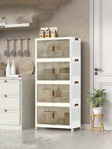 1/2/3/4/5layers Stackable Multi-Layer Storage Cabinet, Suitable For Bathroom Skin Care Products, Clothes, Toiletries, The Top Can Place Decorative Items, With Wheels For Easy Movement, For Bathroom Storage And Organization. - White - View 11