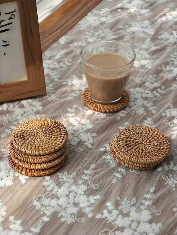 1/4/6pcs Handmade Rattan Coasters Woven Bamboo Insulation Mats Heat Resistant Pot Holders For Kitchen And Dining Room Storage Tea Set Suitable For Wedding Festival Party Table Coasters
