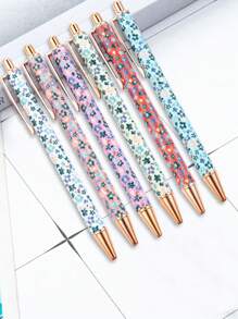 5pcs Assorted Floral Metal Ballpoint Pens, Retractable Medium Point Gold Glitter Accents -Perfect For Students & Gifts Back To School