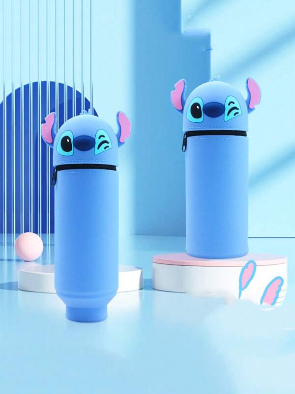 Disney 1pc Disney Stitch Silicone Foldable Pen Holder & Pencil Case - Cute Cartoon Design, Lightweight Portable Desk Organizer For School, Office, Travel Accessories, Disney Desk Accessories,School Teacher Office Supplies Stuff,Bible Study Supplies Notebook Book