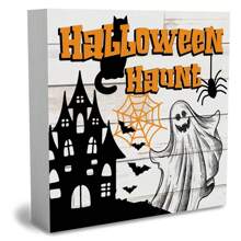 1 PIEZA Adorno decorativo cuadrado de PVC con diseño de calabaza espeluznante y feliz Halloween, decoración aterradora para fiesta, sala de estar, estantería, decoración de Halloween, decoración de calabaza, decoración de murciélago, decoración de bandeja para chimenea