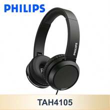 PHILIPS 飞利浦有线 3.5 毫米耳机，带双高清麦克风，HiFi 立体声，可折叠轻便耳机，重低音，适合家庭、办公室、移动、电脑、游戏、运动、学生、成人和儿童 - TAH4105（颜色：粉色、蓝色、黑色、白色），非常适合在线课程、教育、学习
