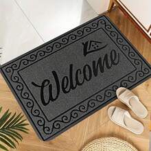 1pc Black "Welcome" Slogan Pattern Doormat - Machine Washable, Durable Polyester Material Suitable For All Seasons, Ideal For Entryway, Kitchen, Bedroom - Perfect Housewarming Gift And Everyday Home Decor, Welcome Mat For Front Door, Bathroom, Kitchen - Multicolor - View 2