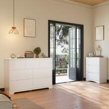 7 Drawer Dresser, 48" Wide Wood Chest Of Drawers For Bedroom, White Modern Storage Organizer  With Anti-Toppling Device And Thickened Beveled Base , Handle Free Design, For Living Room, , Entryway, Hallway,White - 白色 - 查看 10