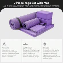 Local Delivery 7-Piece Yoga Equipment Set With Multiple Colors - Yoga Mat With Carrying Strap, 2 Yoga Blocks, Yoga Mat Towel, Yoga Hand Towel, Yoga Strap And Yoga Knee Pad - 紫色 - 查看 2